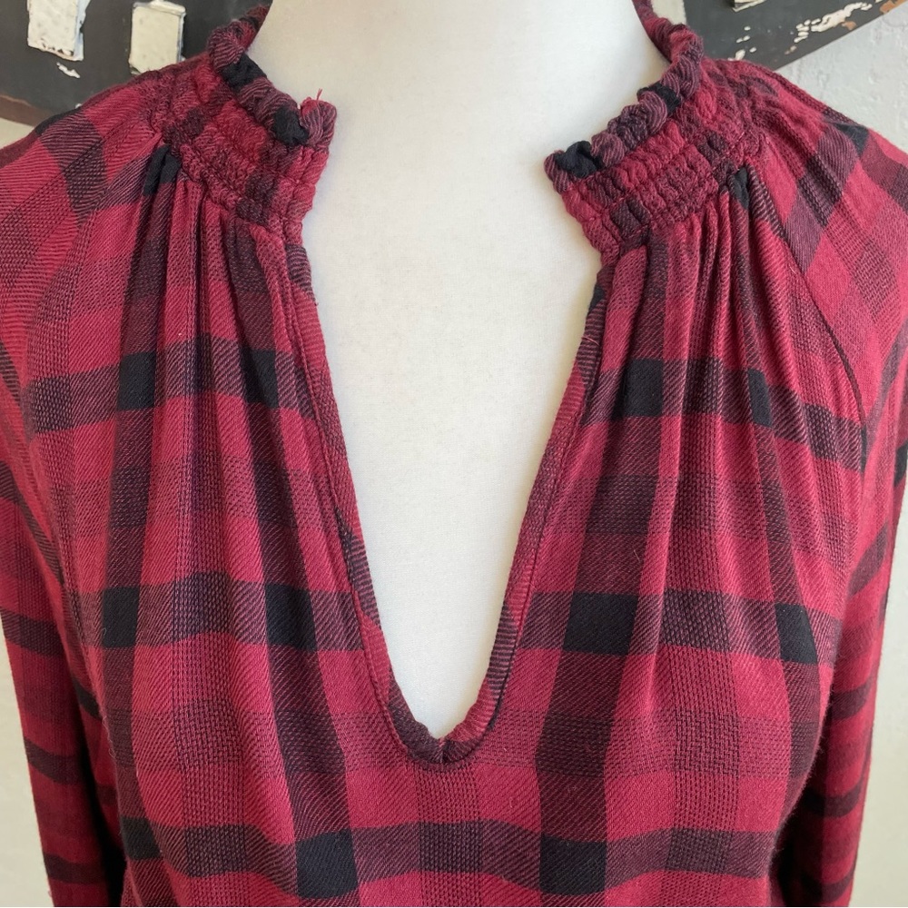 Anthropologie Cloth & Stone Plaid Red Black Top - Picture 3 of 8